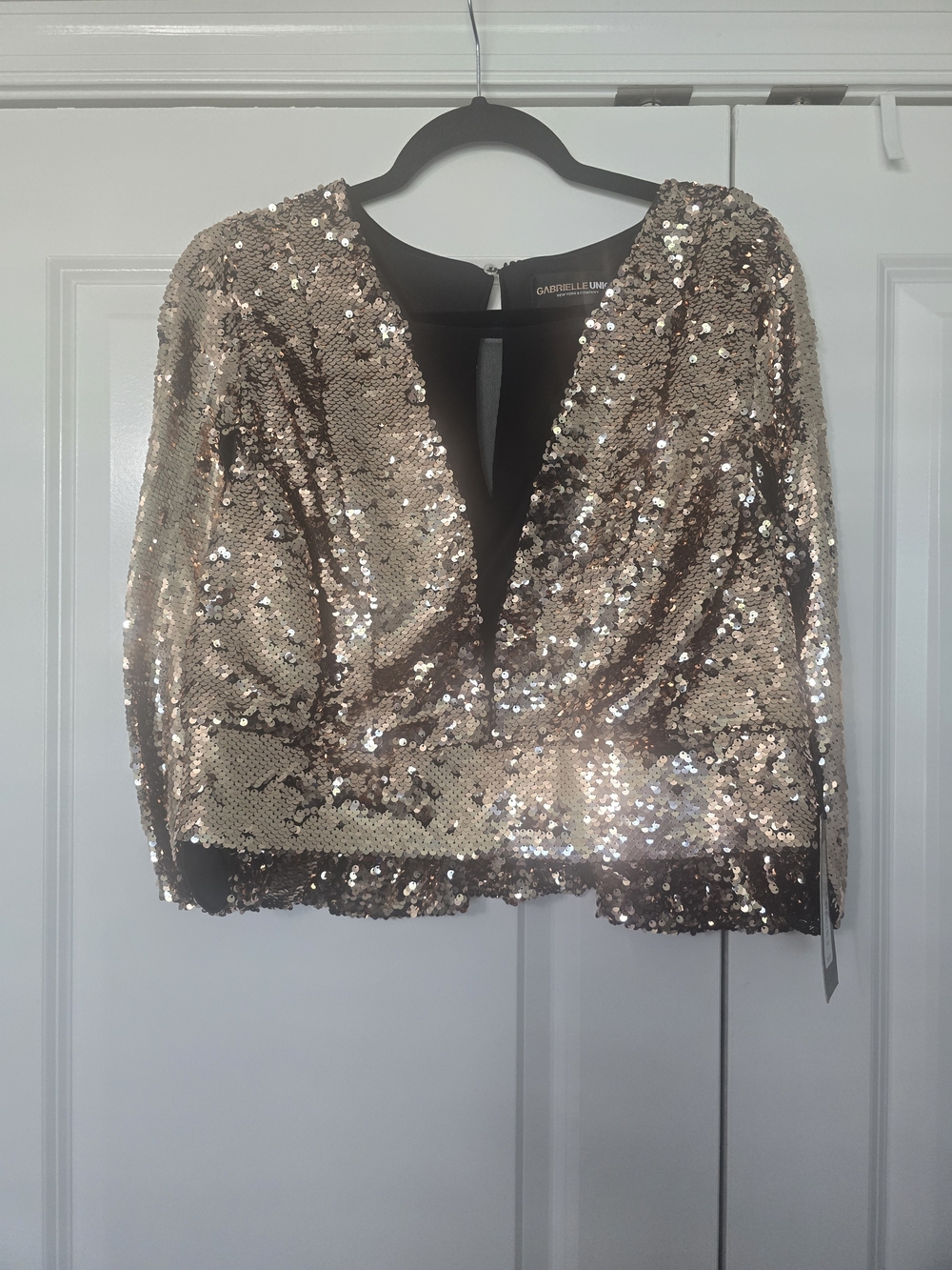 Gabrielle Union Gold Sequin V-Neck Women's Top